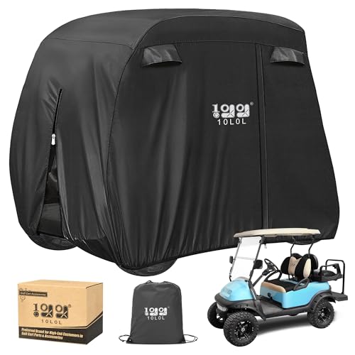 10L0L 2/4 Passenger Golf Cart Cover Fits for Yamaha EZGO Club Car, 420D Waterproof Durable Polyester Golf Cart Cover with Three Zipper Doors Windproof Sunproof - Black