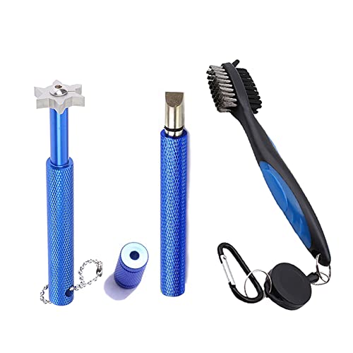 VIPMOON Golf Clean Tool Sets, Retractable Golf Club Brush and 2 Golf Club Groove Sharpener for U & V-Grooves, Portable Golf Brush Tool Kits for All Golf Irons for Man (Blue)