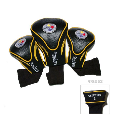 Team Golf NFL Pittsburgh Steelers Contour Golf Club Headcovers (3 Count) Numbered 1, 3, & X, Fits Oversized Drivers, Utility, Rescue & Fairway Clubs, Velour lined for Extra Club Protection