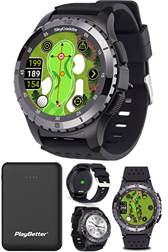SkyCaddie LX5C Golf GPS Watch - Touchscreen Golf Range Finder Smartwatch w/Ceramic Bezel, 35K Courses, HoleVue, IntelliGreen, & Digital Scorecard - Bundle with PlayBetter Portable Charger