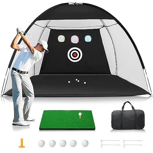 Golf Net: 10 x 7ft Golf Hitting Nets for Backyard Driving, Indoor/Outdoor Golf Chipping/Swing Practice Nets with Targets and Mats, Ideal Gifts for Men/Dad/Husband/Boys/Golf Lovers