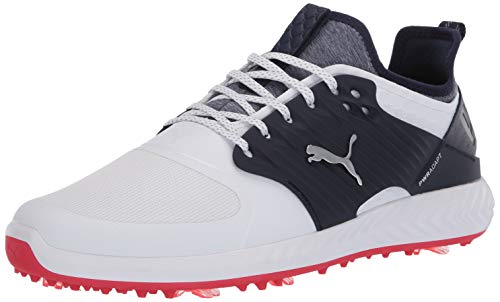 Puma Golf Men's Ignite Pwradapt Caged Golf Shoe, Puma White-Puma Silver-Peacoat, 11.5 M US