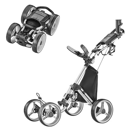 Caddytek The Explorer Version 8 SuperLite 4-Wheel Golf Push Cart – Compact & Lightweight, Easy Folding, Adjustable Handle with Storage