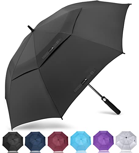 ZOMAKE Automatic Open Extra Large Golf Umbrella 62 Inch, Double Canopy Vented Windproof Oversize Stick Umbrellas for Rain(Black)