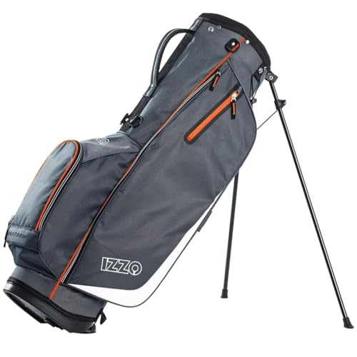 Izzo Golf Ultra-Lite Stand Golf Bag with Dual-Straps & Exclusive Features, Grey/Orange, 3.2 pounds