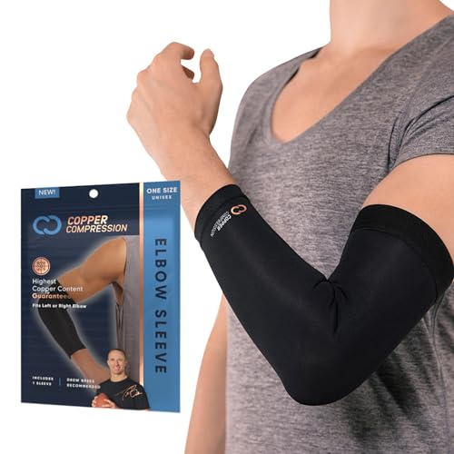 Copper Compression Elbow Sleeve - Copper Infused Orthopedic Brace for Golf Elbow, Bursitis & More - Fits Men & Women -1 Sleeve- Original / Black - SM