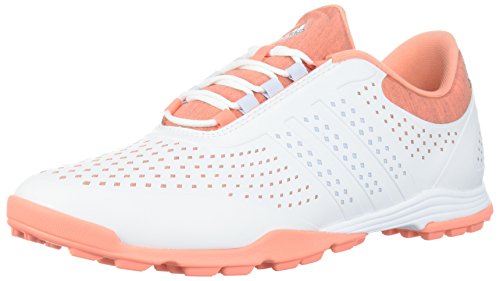 adidas Women's Adipure Sport Golf Shoe, White/Aero Blue/Chalk Coral, 9 Medium US