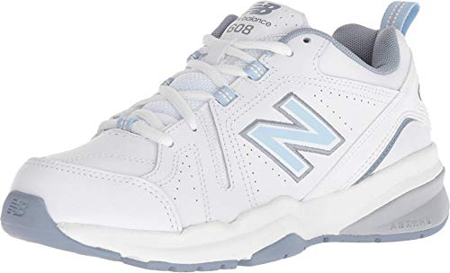 New Balance Women's 608 V5 Casual Comfort Cross Trainer, White/Light Blue, 8 Wide