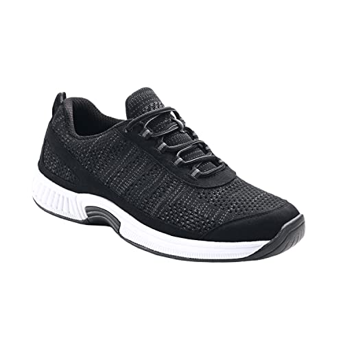 Orthofeet Innovative Diabetic Shoes for Men - Proven Comfort & Protection. Therapeutic Walking Shoes with Arch Support, Arch Booster, Cushioning Ergonomic Sole & Extended Widths - Lava Black