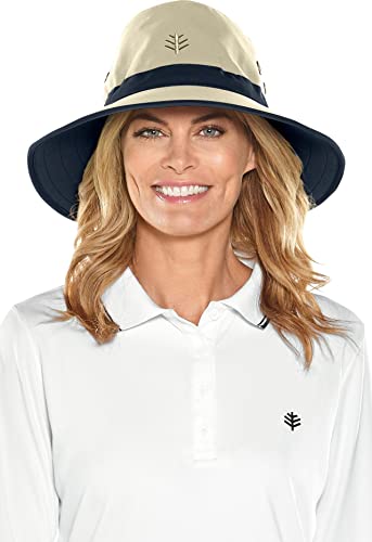 Coolibar UPF 50+ Men's Women's Matchplay Golf Hat - Sun Protective (Small/Medium- Stone/Navy)