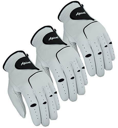 Apical Premium Leather Golf Glove Stable Grip Mens Golf Gloves Durable Value Pack (Pack of 3) Genuine Cabretta Leather Golf Gloves Men Left Hand (Regular Sizes) (Medium, Left Handed)