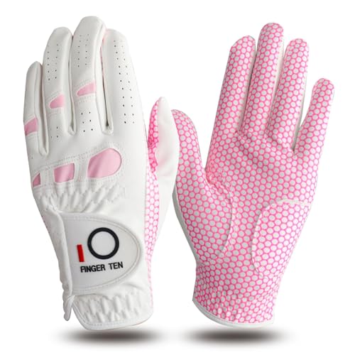Amy Sport Golf Gloves Women Left Hand Right All Weather Rain Grip Value 2 Pack, Ladies Soft Pink Glove Lh Rh Both Hand Fit Size Small Medium Large XL