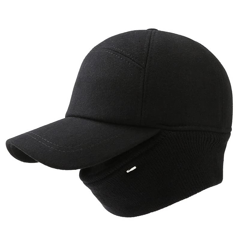 Winter Baseball Cap for Men Warm Outdoor Sport Golf Cap Hats Dad Caps Earflaps Thicken Black