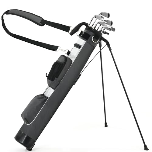 Shopsource Lightweight Golf Stand Bag, Portable Golf Bag with Insulated Cooler Pocket, Easy to Carry and Auto-Fold Stand, Ideal for Driving Range, Pitch n Putt, Par 3, Executive Courses, Dark Grey