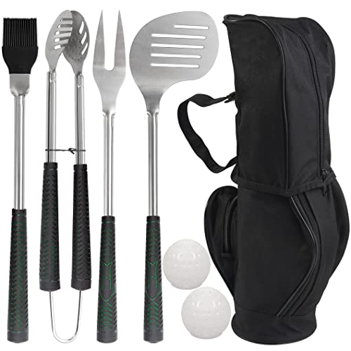 POLIGO 7PCS Golf-Club Style BBQ Tools Set Grilling Tools with Rubber Handle - Stainless Steel Grill Accessories for Outdoor Grill Set Premium Grill Utensils Set Christmas Birthday Gifts for Men Dad