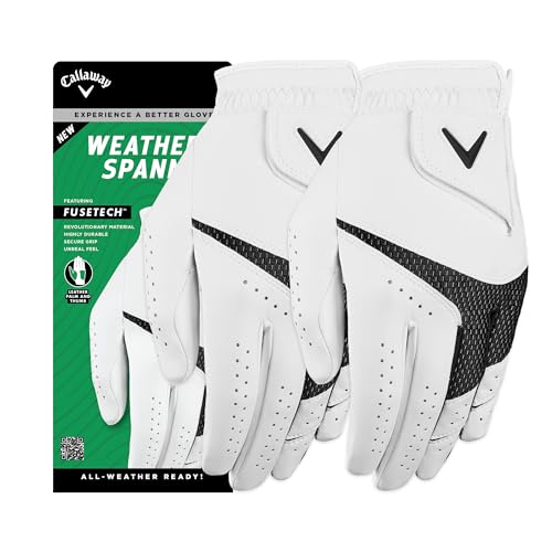 Callaway Golf Weather Spann Glove (Worn on Left Hand, Standard, Medium/Large, White)