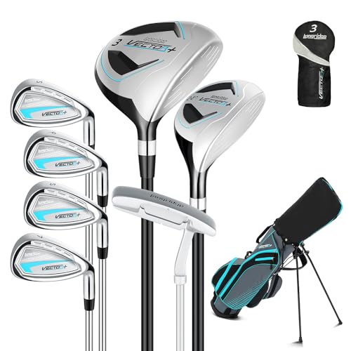 XDriveMax 8 Pieces Complete Unisex Golf Club Set Right/Left Hand for Men Women Includes Stand Bag with Rain Hood, 3# Fairway Wood with Head Covers, 5# Hybrid, 5#, 7#, 9# S# Irons and Putter