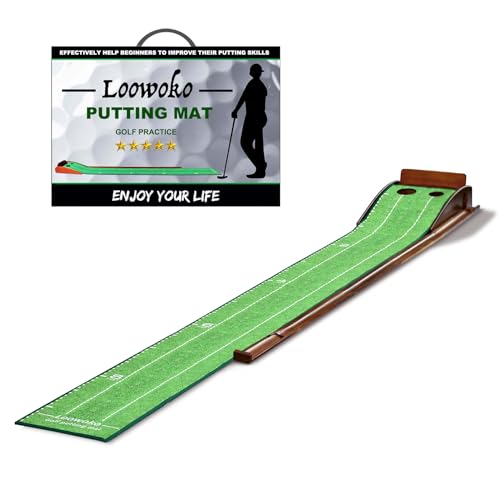 Loowoko Indoor Putting Green with Ball Return, Golf Practice Training Equipment Putting Mat for Home Office