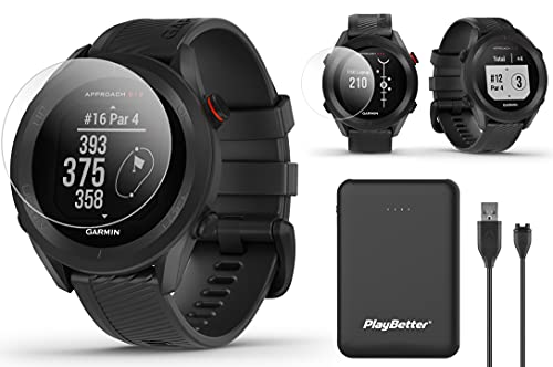 Garmin Approach S12 (Black) GPS Golf Watch Power Bundle | Golf Rangefinder Smartwatch with Easy Readable Display & 42K Courses | with PlayBetter Portable Charger & HD Screen Protectors | 010-02472-00