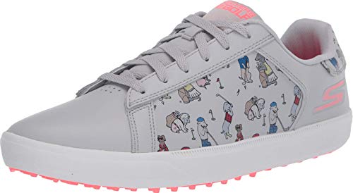 Skechers Women's Go Drive Dogs at Play Spikeless Golf Shoe, Gray/Pink, 5.5