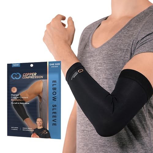 Copper Compression Elbow Sleeve - Copper Infused Orthopedic Brace for Golf Elbow, Bursitis & More - Fits Men & Women -1 Sleeve- Original / Black - SM