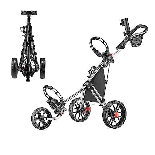 Caddytek CaddyLite 11.5 V3 3 Wheel Golf Push Cart - SuperLite Deluxe, Lightweight, Easy To Fold Caddy Cart Pushcart , Silver , 53.5 x 27 x 45'