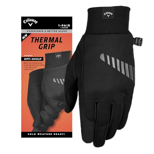 Callaway Golf Thermal Grip, Cold Weather Golf Gloves, Medium/Large, 1 Pair, (Left and Right) , Black