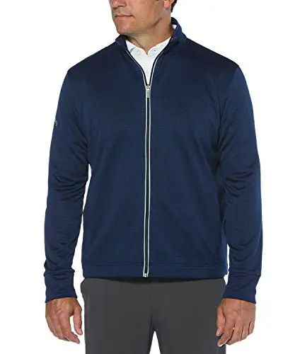 Callaway Men's Golf Full Zip Long Sleeve Waffle Knit Fleece Jacket, Blueprint Heather, Large