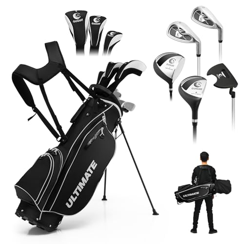 ULTIMATE Men's Golf Club Set, Complete Golf Club Package Set w/ #1 Driver,#3 Fairway Wood w/Headcover,#4 Hybrid,#6/#7/#8/#9 Irons, Pitching Wedge, Putter (Dark w/Bag)