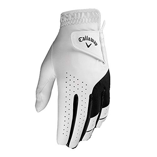 Callaway Golf Men's Weather Spann Premium Synthetic Golf Glove (Large, Single, White, Worn on Right Hand)
