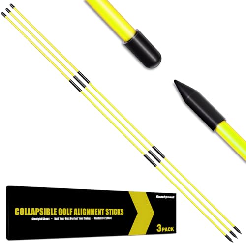 Goashpeaot Collapsible Golf Alignment Sticks 3 Pack, 40' Porfessional Alignment Sticks for Swing Trainer, Putting, Aiming Practice (Yellow)