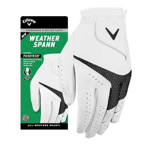 Callaway Golf Weather Spann Glove (Worn on Left Hand, Standard, Medium/Large, White)