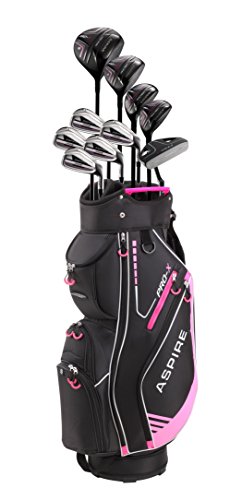 Aspire PRO-X 16-Piece Womens Golf Club Set, Includes Titanium F Driver, #3 Fairway Wood, 4-5 Hybrids, 7-SW Irons, Putter, Cart Bag, 4 H/C's, Golf Clubs Women Right Handed, Regular & Petite Sizes