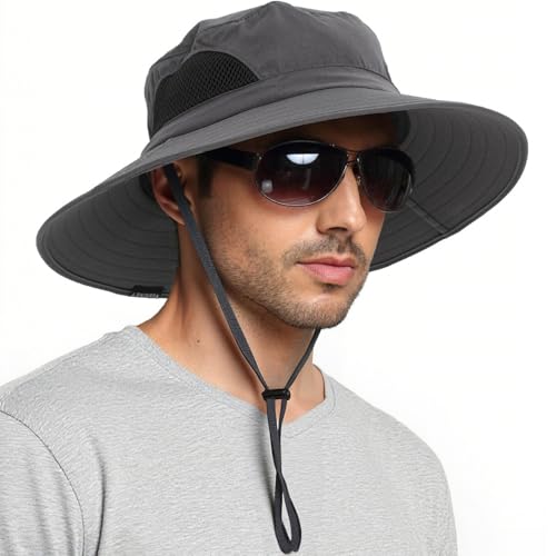 EINSKEY Men's Waterproof Sun Hat, Outdoor Sun Protection Bucket Safari Cap For Safari Fishing Hunting Dark Gray One Size