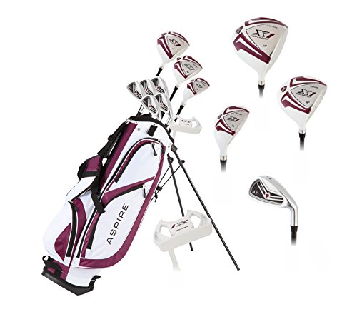 Aspire X1 Ladies Womens Complete Golf Club Set Includes Driver, Fairway, Hybrid, 6-PW Irons, Putter, Stand Bag, 3 H/C's Purple - Regular or Petite Size! (Regular, Right Handed)