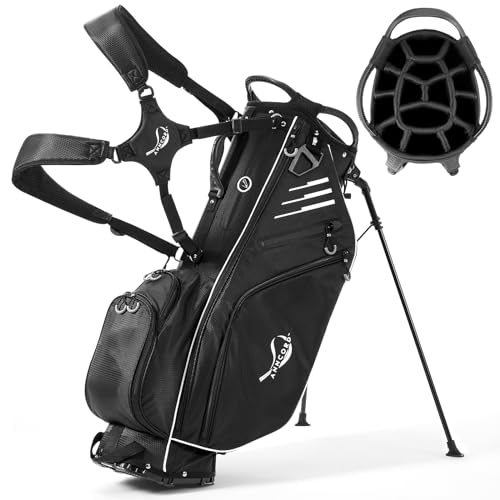 ANNCORD Golf Stand Bag 14 Way Top Dividers Full-Length with Stand, 8 Pockets, Cooler Pouch, Waterproof Golf Bag for Men, Dual Strap, Rain Hood, Black