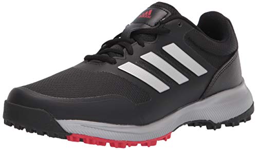 adidas Men's Tech Response Spikeless Golf Shoe, Core Black/Silver Metallic/Scarlet, 11