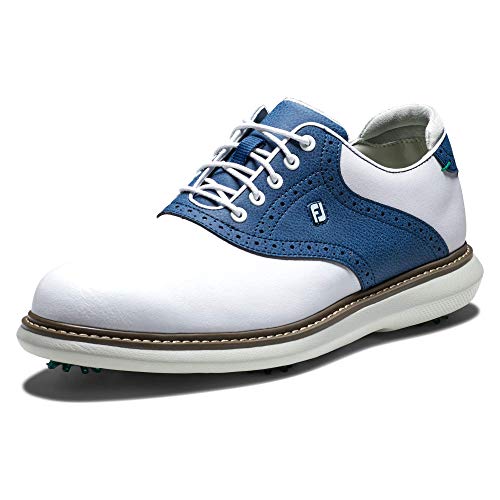 FootJoy Men's Traditions Previous Season Style Golf Shoe, White/Light Navy, 9