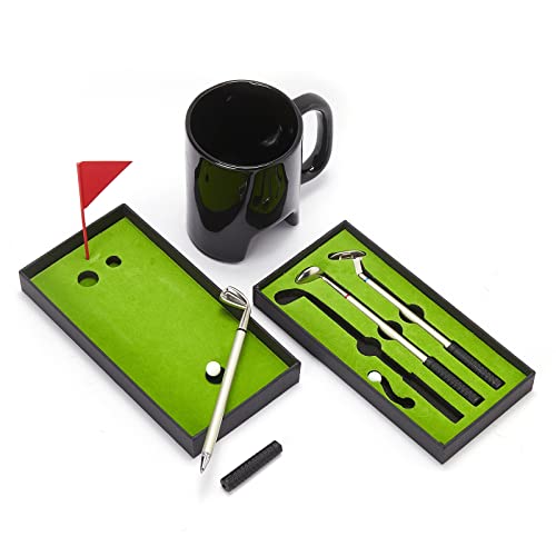 GUTE Golf Pen & Putter Mug Set - Golf Gifts for Men, Dad Gifts, Desk Game Toys, Gifts for Him - Mini Golf Set for Grandpa, Boss Coworkers or Boyfriend - 3 Golf Club Pens, 2 Balls, 14oz Cup