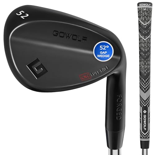 Gowolf 52 Degree Wedge Right Hand - Forged Golf Wedges Full Face for Men, Premium Gap Wedges Sand Wedge Lob Wedge Golf Club for Men, Great Golf Gifts - CNC Milled Face for More Spin (Black 52 Degree)