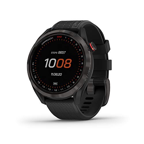 Garmin Approach S42, GPS Golf Smartwatch, Lightweight with 1.2' Touchscreen, 42k+ Preloaded Courses, Gunmetal Ceramic Bezel and Black Silicone Band, 010-02572-10