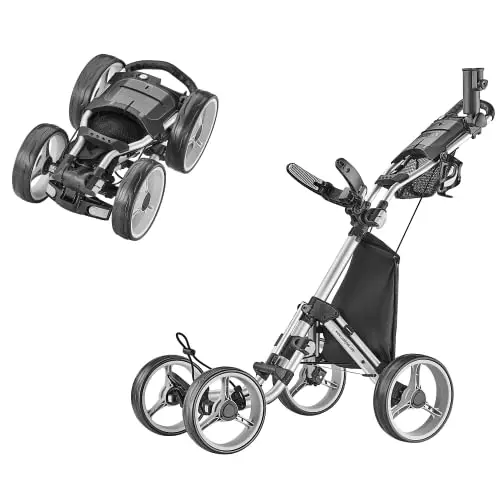 CaddyTek 4 Wheel Golf Push Cart - Compact, Lightweight, Close Folding Push Pull Caddy Cart Trolley - Explorer V8, Dark Grey, One Size, Model: Explorer Vsersion 8 - Dark Grey