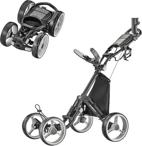 caddytek 4 Wheel Golf Push Cart - Compact, Lightweight, Close Folding Push Pull Caddy Cart Trolley - Explorer V8, silver, one size