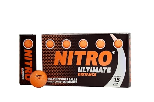 Long Distance High-Durability Golf Balls (15PK) All Levels-Nitro Ultimate Distance Titanium Core High Velocity Great Stop & Sticking ability Golf Balls USGA Approved-Total of 15-Orange
