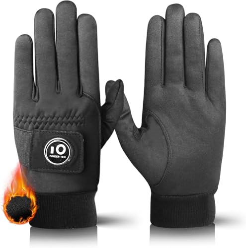 FINGER TEN Winter Golf Gloves Men with Ball Marker Grip Performance 1 Pair, Cold Weather Windproof Waterproof Size Samll Medium ML Large XL