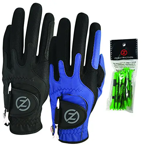 Zero Friction Male Men's Compression-Fit Synthetic Golf Glove (2 Pack), Universal Fit Black/Blue, One Size