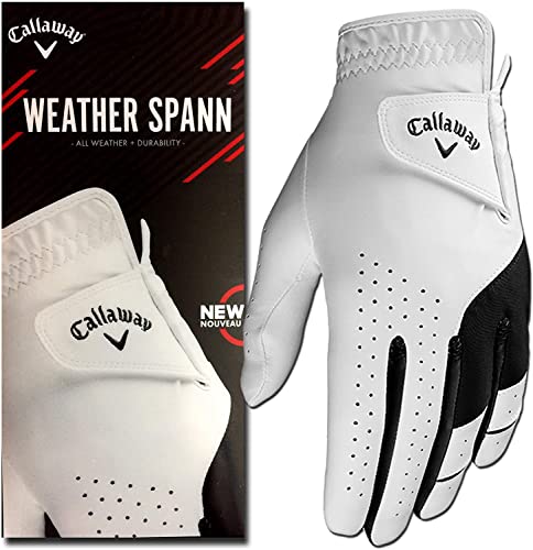 Callaway Golf Men's Weather Spann Premium Synthetic Golf Glove (Large, Single, White, Worn on Right Hand)