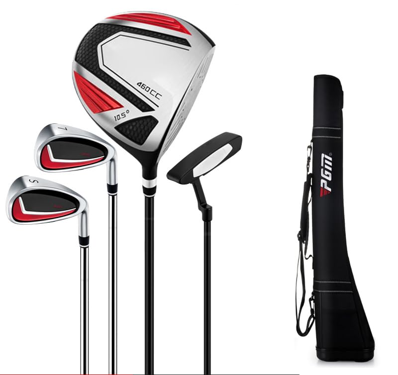 PGM Beginner Golf Clubs Sets for Men 5 Piece Includes Golf Driver, 7 Irons, Sand Wedge, Putter and Lightweight Carry Sunday Club Golf Half Bag Right Handed