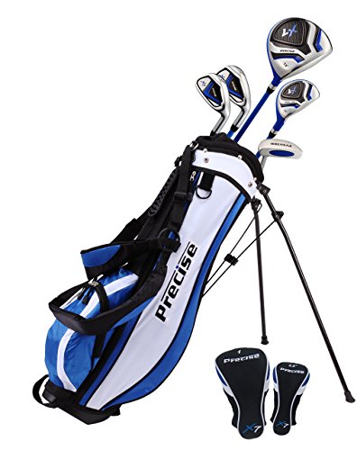 Precise Distinctive Right Handed Junior Golf Club Set for Age 9 to 12 (Height 4'4' to 5') Set Includes: Driver (15'), Hybrid Wood (22*), 2 Irons, Putter, Bonus Stand Bag & 2 Headcovers