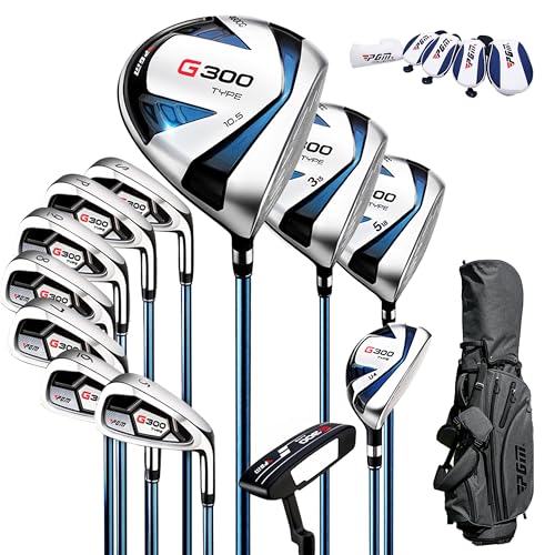 PGM 12-Piece Complete Golf Club Set - Woods, Hybrid, Irons, Wedge, Putter - Stand Bag, Titanium Club Heads